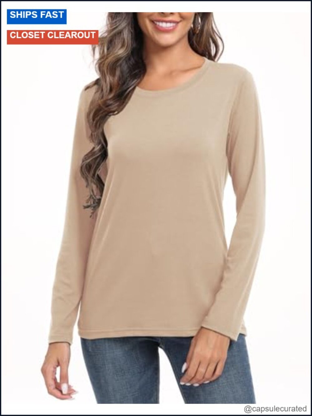 Women's Long Sleeve Crew Neck Tee Loose Fit Solid Basic Shirt